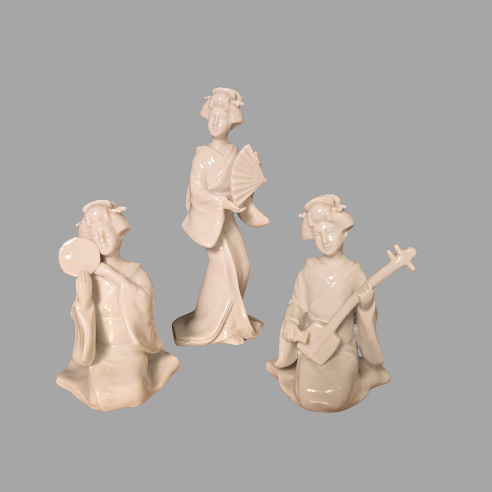 Fitz and Floyd Blanc de Chine Porcelain Geisha Trio 967 Vtg Japanese Figurines